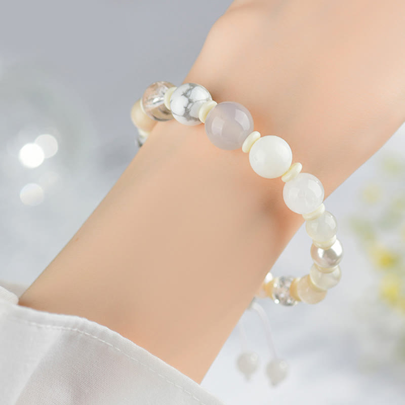 Nimara Ritual White Agate Pearl 18 Beads Balance Luck Bracelet