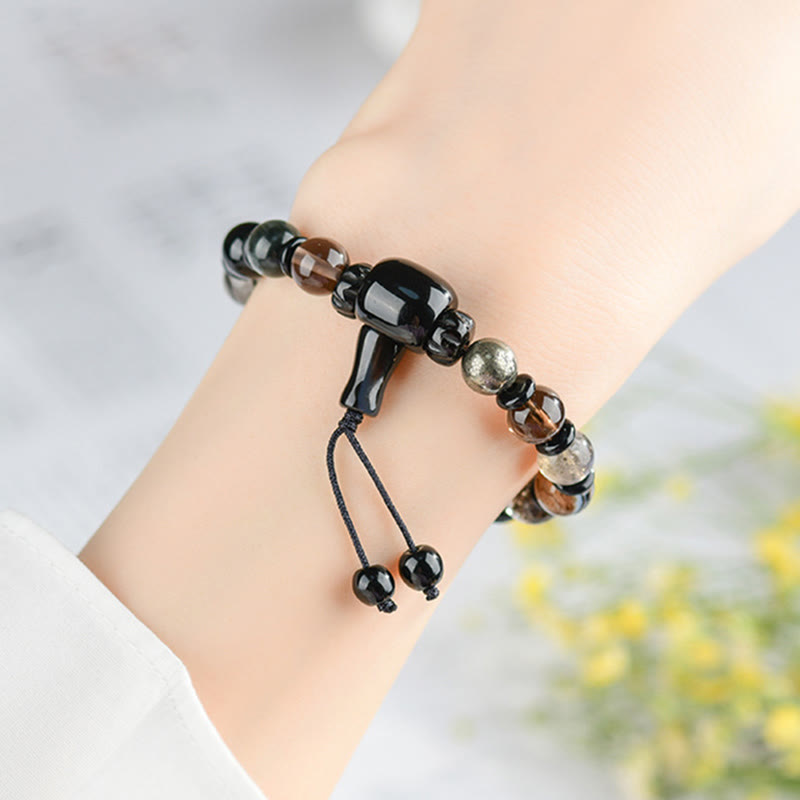 Nimara Ritual Five Elements Various Crystal Black Obsidian Wealth Wisdom Bracelet
