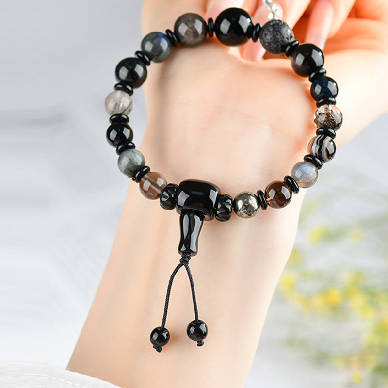 Nimara Ritual Five Elements Various Crystal Black Obsidian Wealth Wisdom Bracelet