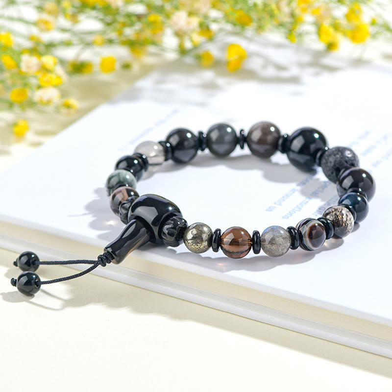Nimara Ritual Five Elements Various Crystal Black Obsidian Wealth Wisdom Bracelet