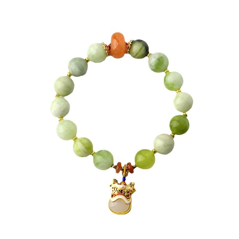Nimara Ritual Natural Jade Dancing Lion Charm Prosperity Luck Bracelet