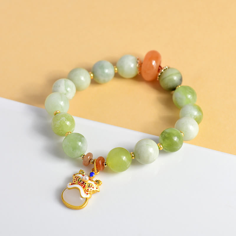 Nimara Ritual Natural Jade Dancing Lion Charm Prosperity Luck Bracelet