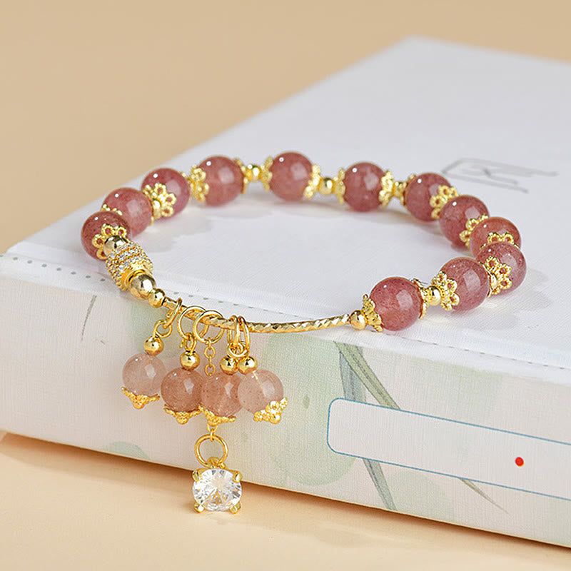 Nimara Ritual Natural Strawberry Quartz Crystal Zircon Healing Positive Bracelet