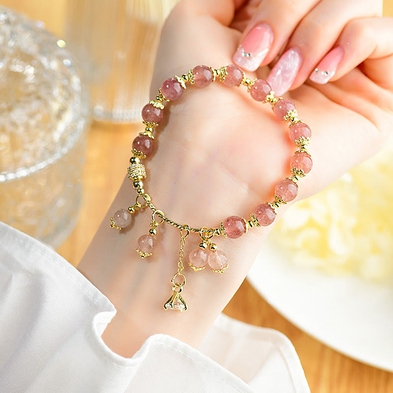 Nimara Ritual Natural Strawberry Quartz Crystal Zircon Healing Positive Bracelet
