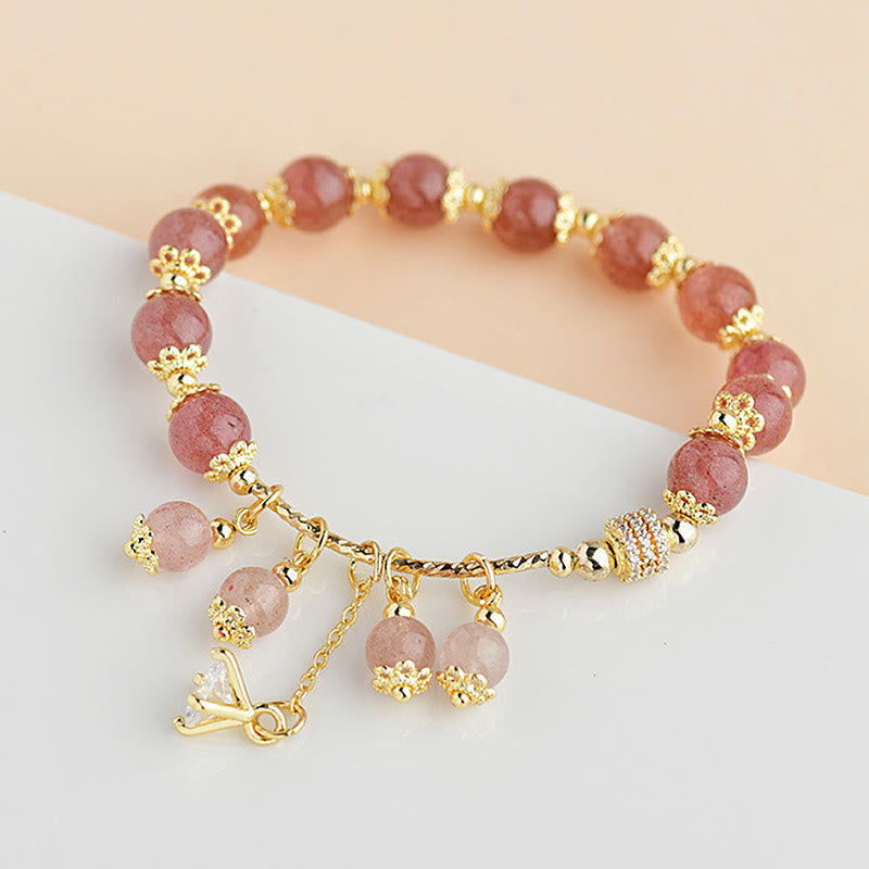 Nimara Ritual Natural Strawberry Quartz Crystal Zircon Healing Positive Bracelet