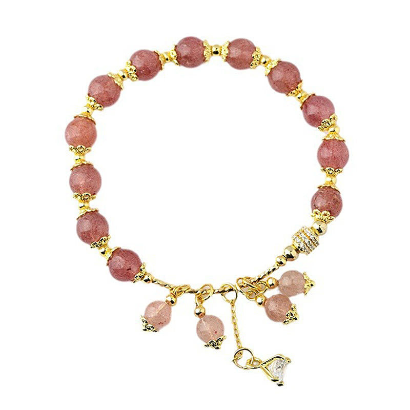 Nimara Ritual Natural Strawberry Quartz Crystal Zircon Healing Positive Bracelet