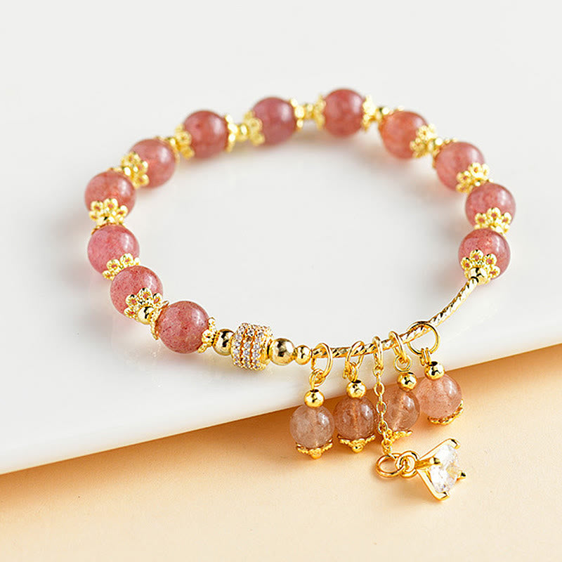 Nimara Ritual Natural Strawberry Quartz Crystal Zircon Healing Positive Bracelet