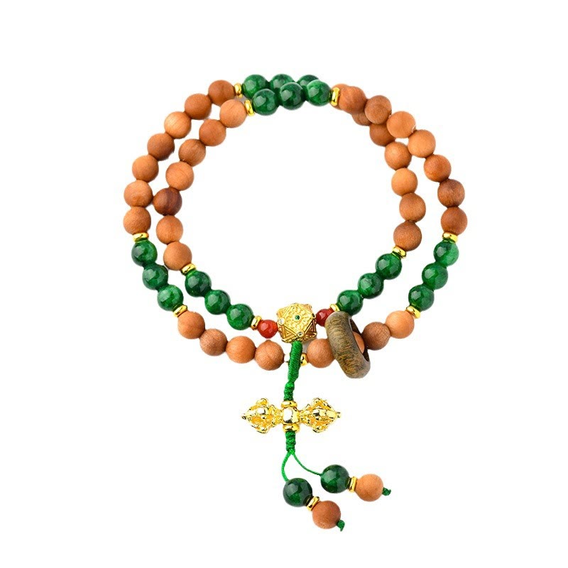 Nimara Ritual Sandalwood Wood Bead Tibet Dorje Vajra Double Twisted Design Protection Healing Bracelet