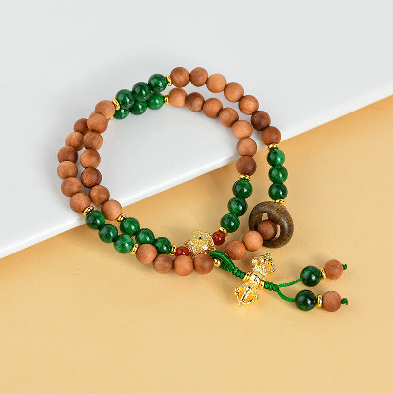 Nimara Ritual Sandalwood Wood Bead Tibet Dorje Vajra Double Twisted Design Protection Healing Bracelet