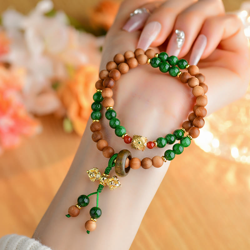 Nimara Ritual Sandalwood Wood Bead Tibet Dorje Vajra Double Twisted Design Protection Healing Bracelet