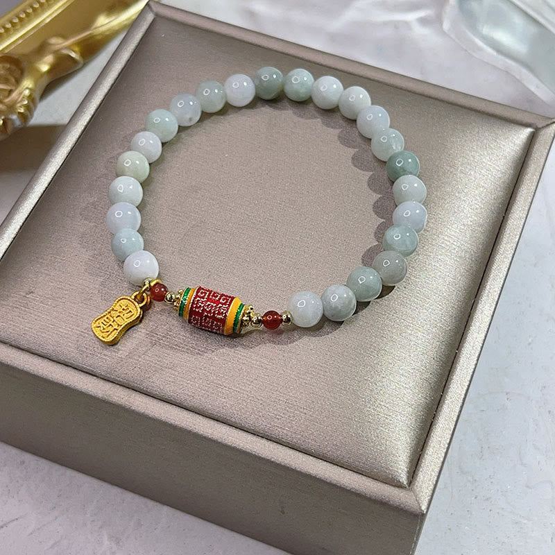 Nimara Ritual Tibetan Natural Jade Fu Character Prayer Wheel Prosperity Abundance Bracelet