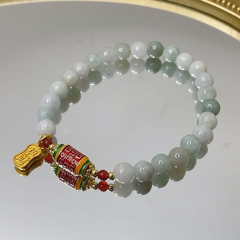 Nimara Ritual Tibetan Natural Jade Fu Character Prayer Wheel Prosperity Abundance Bracelet