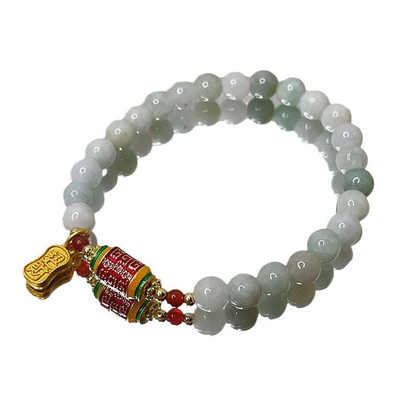 Nimara Ritual Tibetan Natural Jade Fu Character Prayer Wheel Prosperity Abundance Bracelet