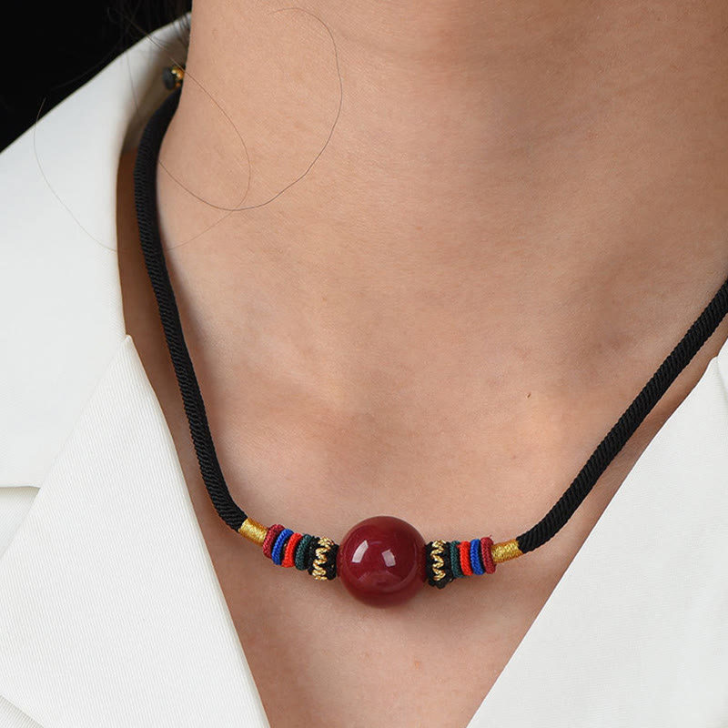 Nimara Ritual Cinnabar Lucky Bead Keep Away Evil Spirits Necklace Pendant