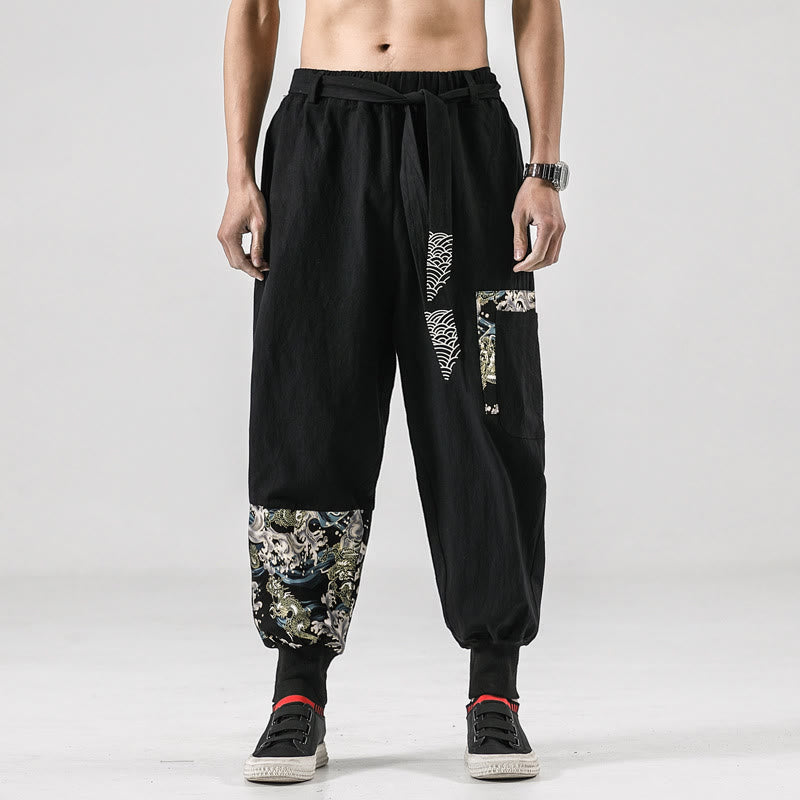 Nimara Ritual Ocean Waves Lace-up Men's Harem Pants With Pockets
