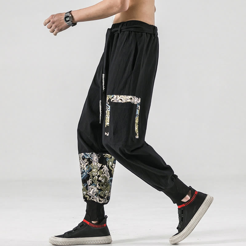 Nimara Ritual Ocean Waves Lace-up Men's Harem Pants With Pockets