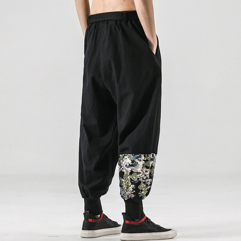 Nimara Ritual Ocean Waves Lace-up Men's Harem Pants With Pockets