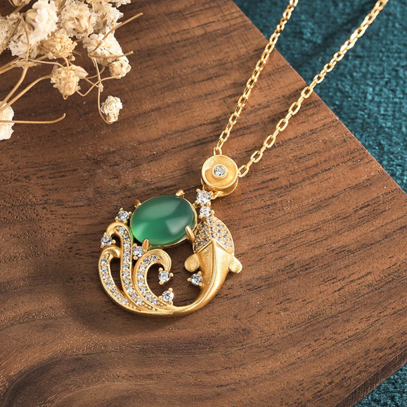Nimara Ritual Green Chalcedony Koi Fish Strength Necklace Pendant
