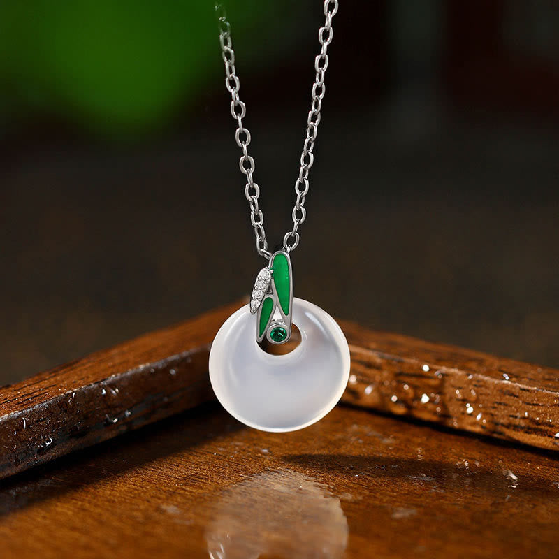 Nimara Ritual Natural Chalcedony Bamboo Leaf Peace Buckle Wealth Necklace Pendant
