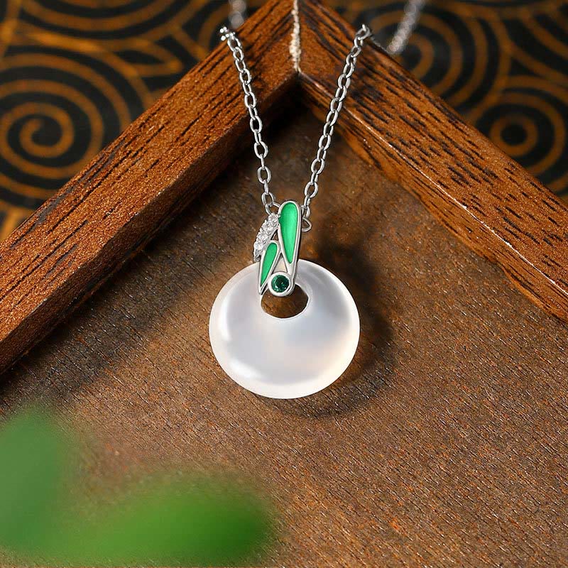 Nimara Ritual Natural Chalcedony Bamboo Leaf Peace Buckle Wealth Necklace Pendant