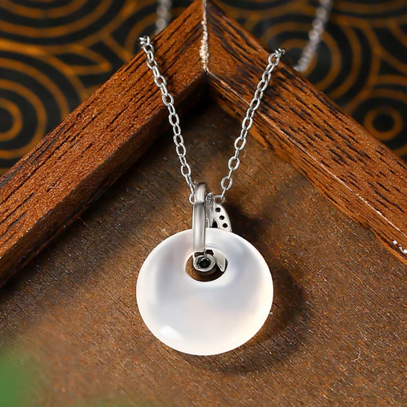 Nimara Ritual Natural Chalcedony Bamboo Leaf Peace Buckle Wealth Necklace Pendant