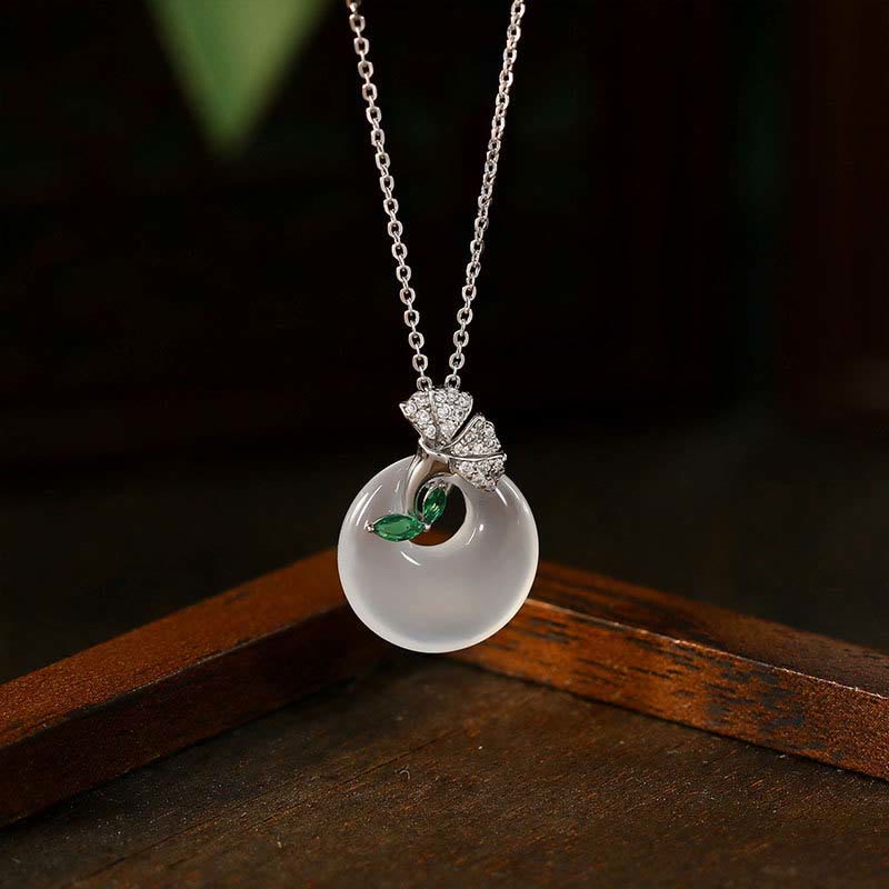 Nimara Ritual Natural Chalcedony Ginkgo Leaf Peace Buckle Harmony Necklace Pendant