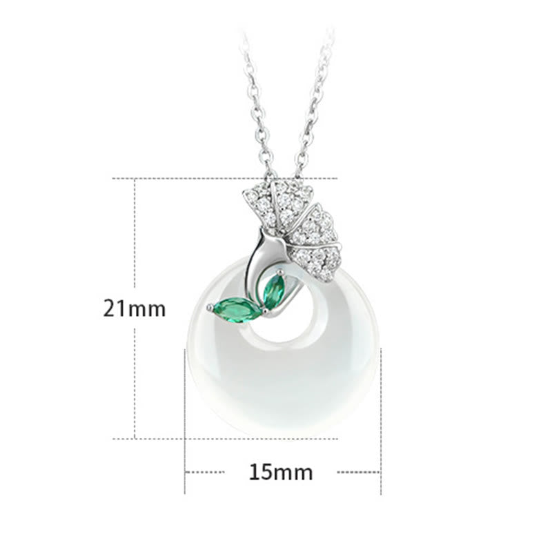 Nimara Ritual Natural Chalcedony Ginkgo Leaf Peace Buckle Harmony Necklace Pendant