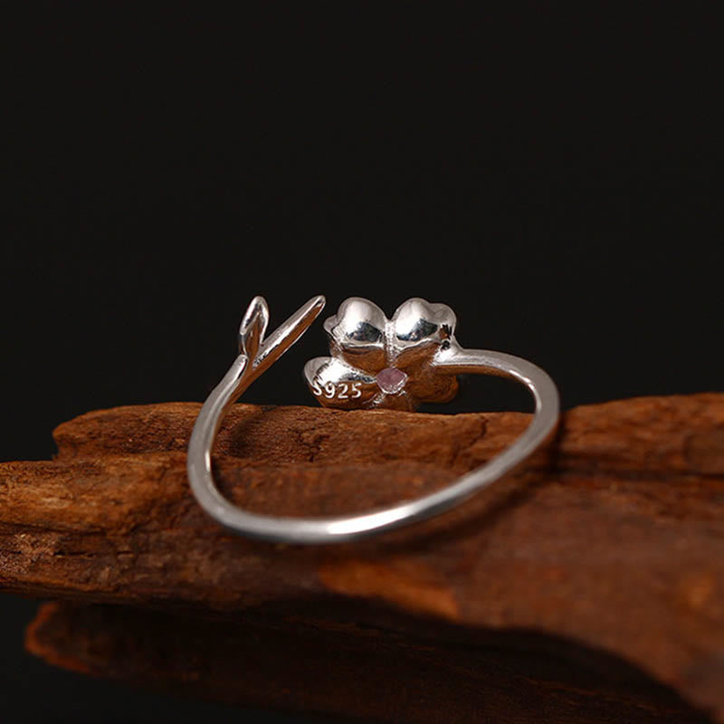 Nimara Ritual 925 Sterling Silver Cherry Blossom Sakura Flower Blessing Adjustable Ring