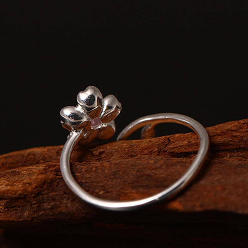 Nimara Ritual 925 Sterling Silver Cherry Blossom Sakura Flower Blessing Adjustable Ring