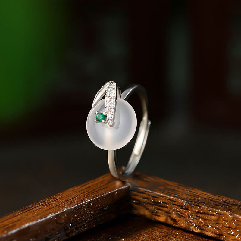 Nimara Ritual Chalcedony Bamboo Leaf Pattern Positive Adjustable Ring