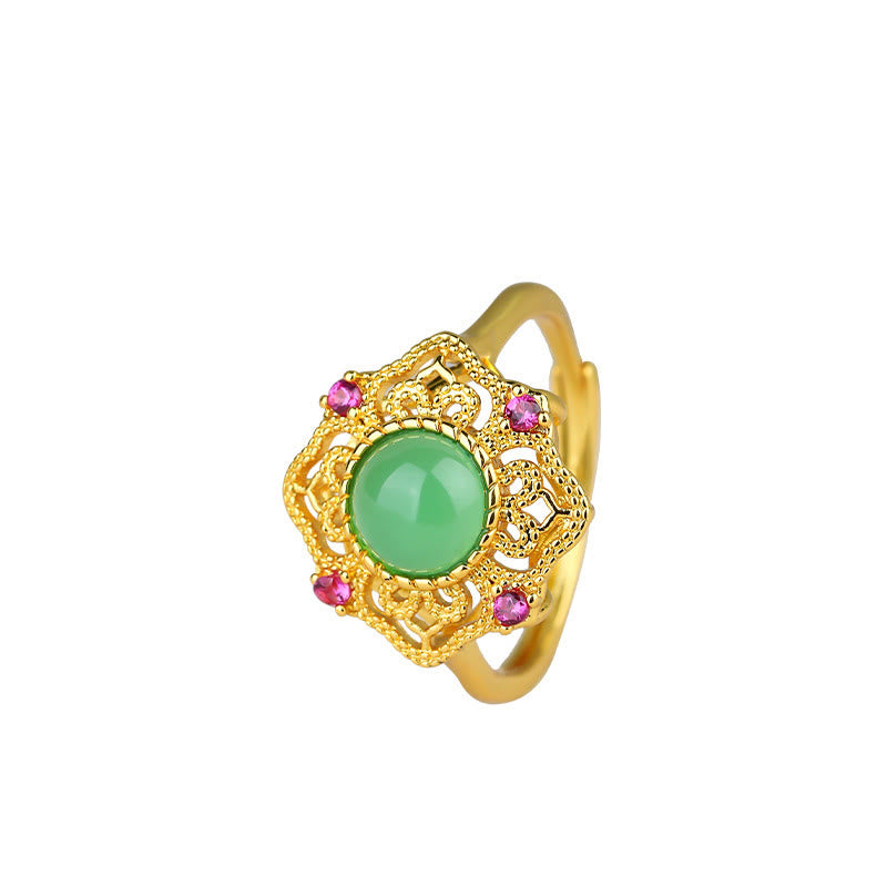 Nimara Ritual Green Chalcedony Hollow Pattern Strength Adjustable Ring
