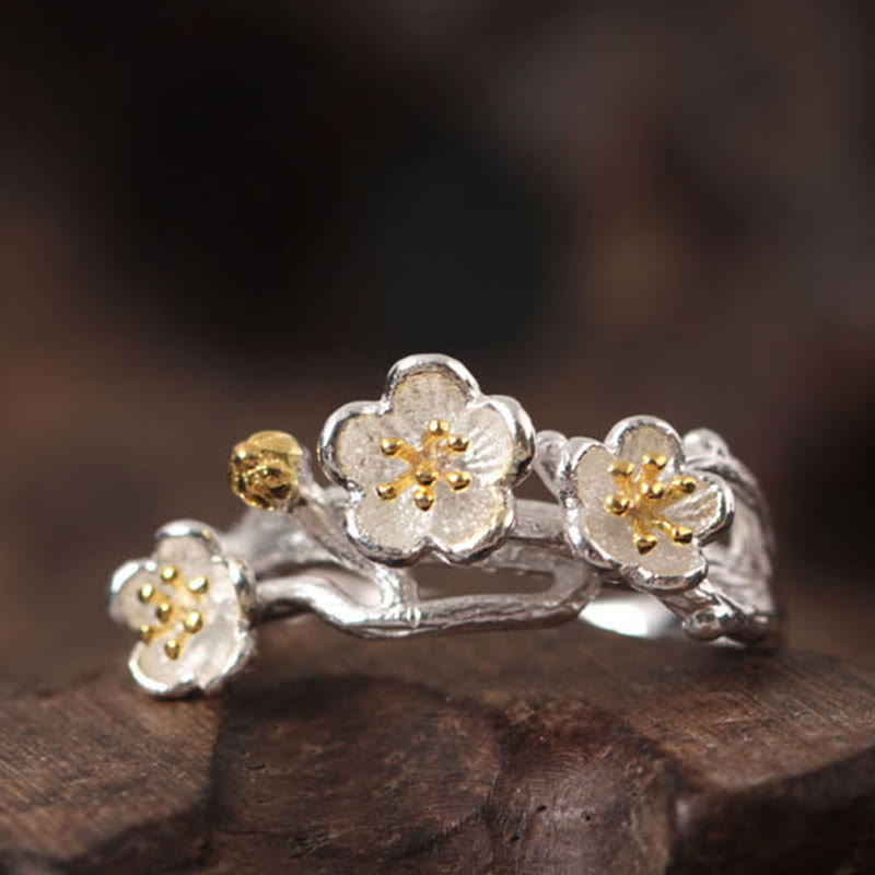 Nimara Ritual 925 Sterling Silver Plum Bossom Calm Ring