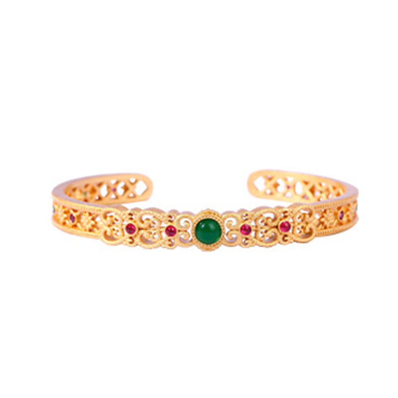 Nimara Ritual Green Chalcedony 24k Gold Plated Copper Strength Cuff Bracelet Bangle