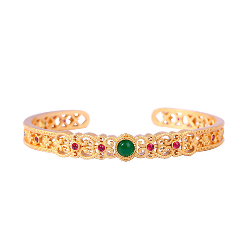 Nimara Ritual Green Chalcedony 24k Gold Plated Copper Strength Cuff Bracelet Bangle