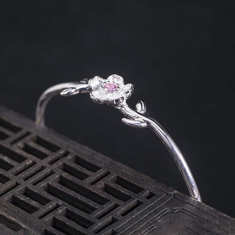 Nimara Ritual 925 Sterling Silver Cherry Blossom Luck Bracelet Bangle