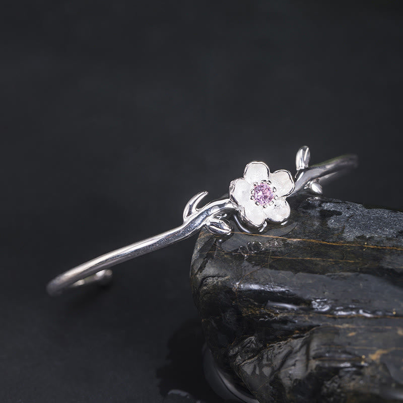 Nimara Ritual 925 Sterling Silver Cherry Blossom Luck Bracelet Bangle