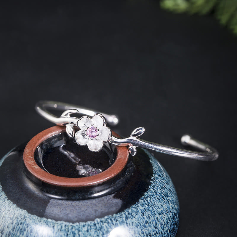Nimara Ritual 925 Sterling Silver Cherry Blossom Luck Bracelet Bangle