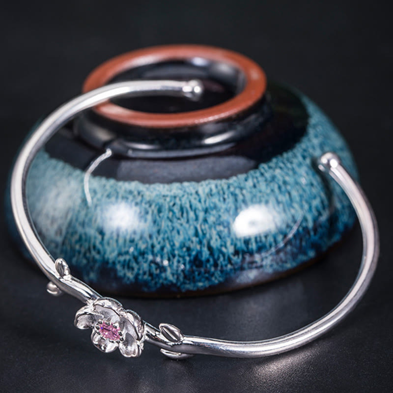 Nimara Ritual 925 Sterling Silver Cherry Blossom Luck Bracelet Bangle