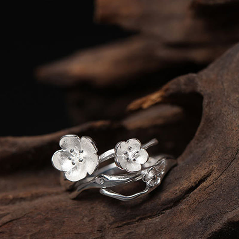 Nimara Ritual 925 Sterling Silver Plum Bossom Balance Ring