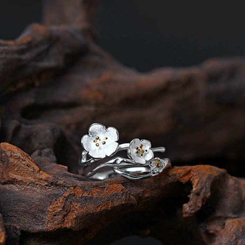 Nimara Ritual 925 Sterling Silver Plum Bossom Balance Ring