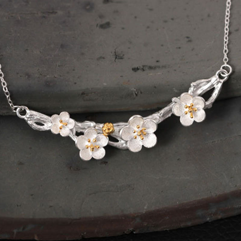 Nimara Ritual 925 Sterling Silver Plum Bossom Protection Necklace Pendant
