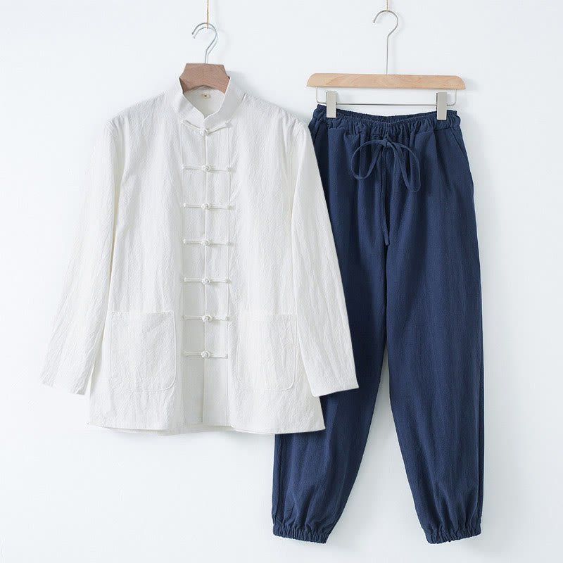 Nimara Ritual Meditation Frog-Button Tang Long Sleeve Shirt Pants Men's Suit