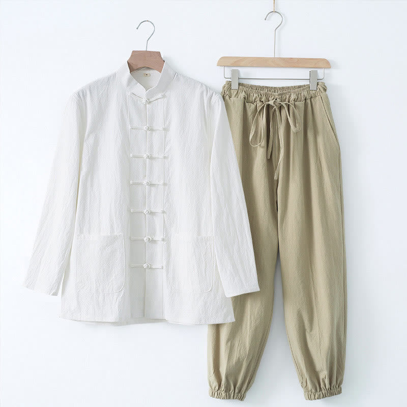 Nimara Ritual Meditation Frog-Button Tang Long Sleeve Shirt Pants Men's Suit