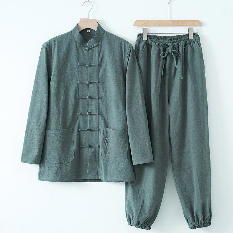 Nimara Ritual Meditation Frog-Button Tang Long Sleeve Shirt Pants Men's Suit