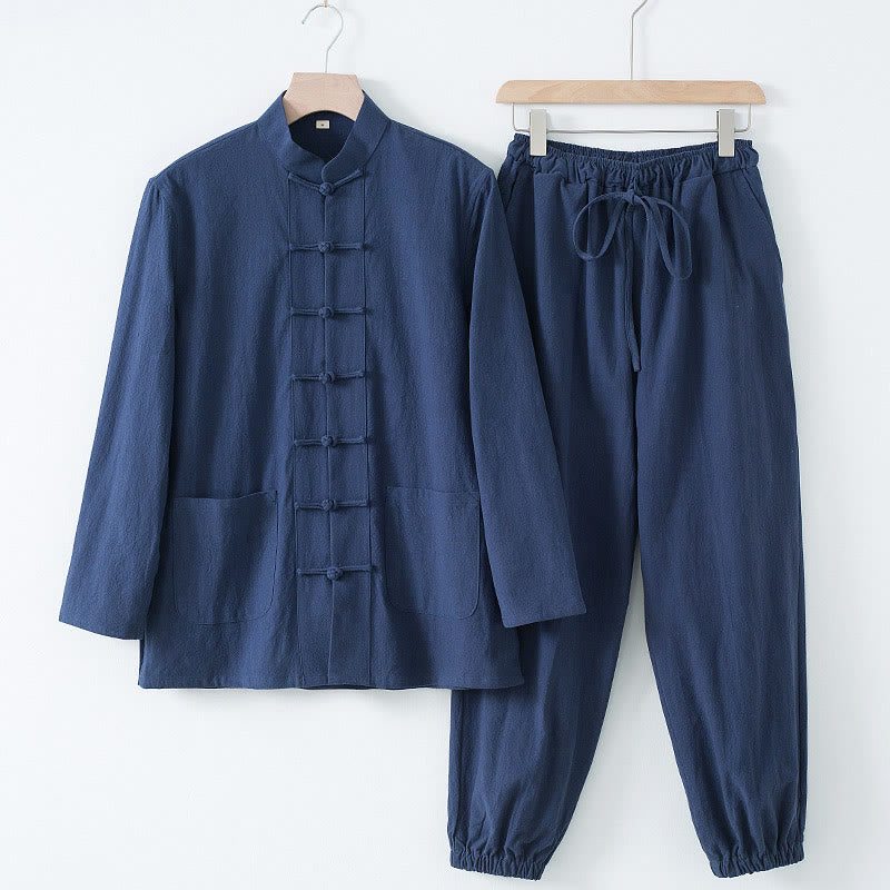 Nimara Ritual Meditation Frog-Button Tang Long Sleeve Shirt Pants Men's Suit