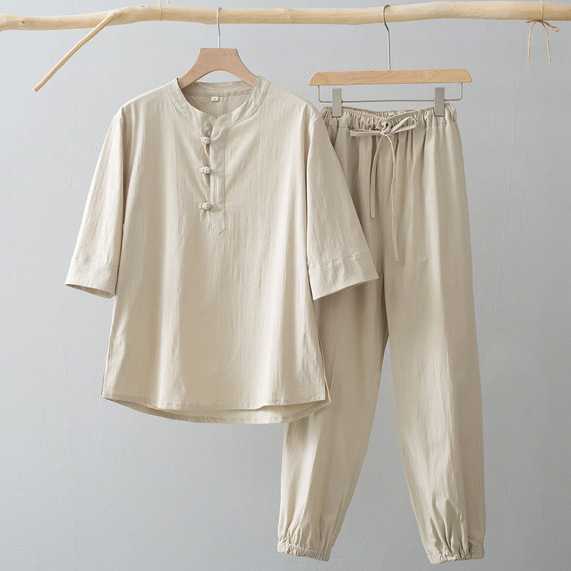 Nimara Ritual Frog-Button Three Quarter Sleeve Shirt Pants Men's Suit