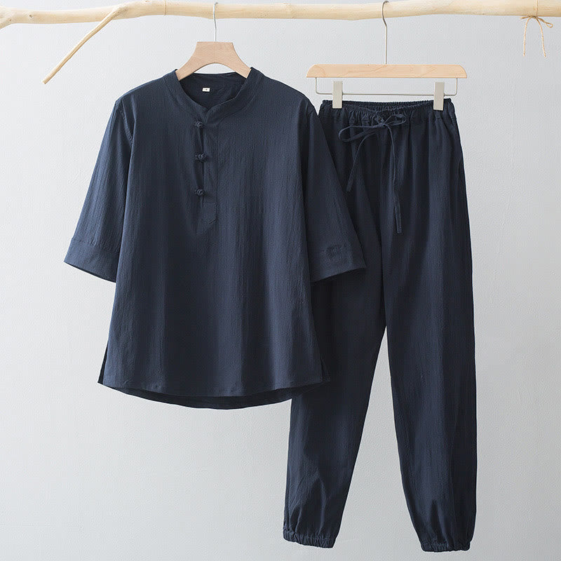 Nimara Ritual Frog-Button Three Quarter Sleeve Shirt Pants Men's Suit