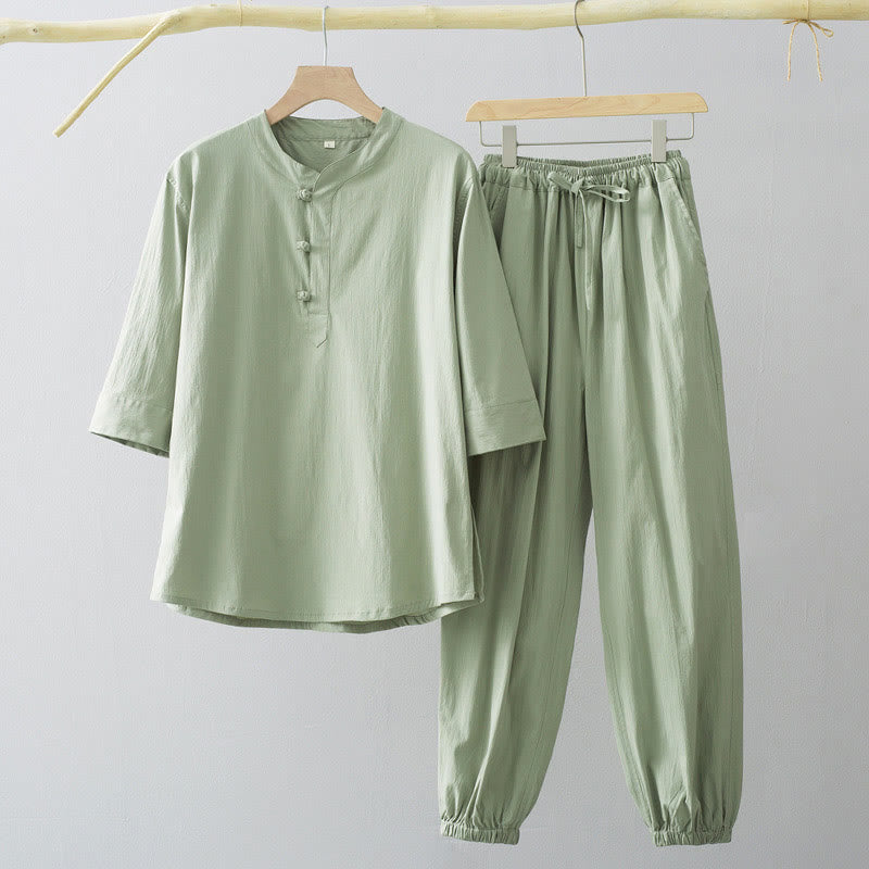 Nimara Ritual Frog-Button Three Quarter Sleeve Shirt Pants Men's Suit
