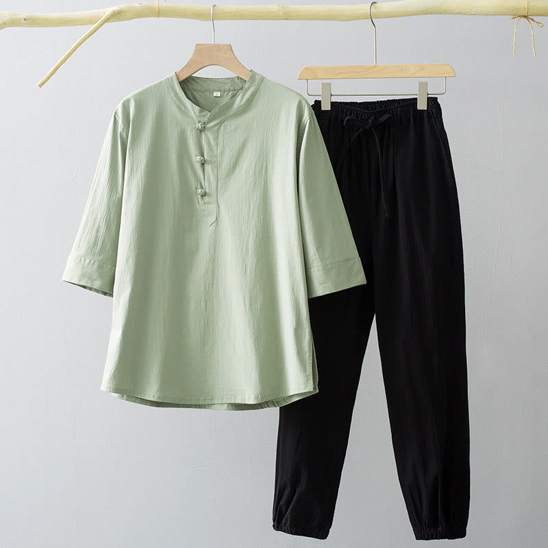 Nimara Ritual Frog-Button Three Quarter Sleeve Shirt Pants Men's Suit