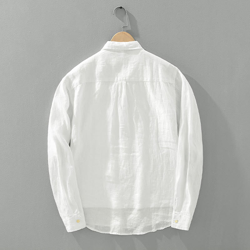 Nimara Ritual Solid Color Loose Long Sleeve Half Button Shirt Linen Men Clothing